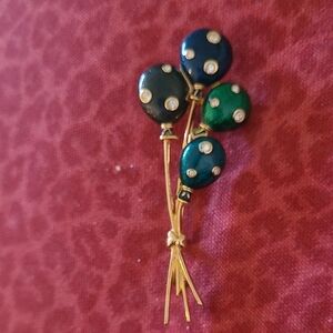Gold-Tone Swarovski Balloon Bouquet Brooch with Blue and Green Enamel